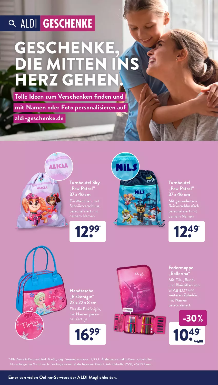 Aktueller Prospekt AldiSud - ALDI Aktuell - von 07.02 bis 12.02.2022 - strona 12 - produkty: aldi, ball, beutel, Bleistift, bleistifte, eis, Eiskönigin, gin, Handtasche, Paw Patrol, Persona, reis, stabilo, stifte, Tasche, Ti, uhr, Yo