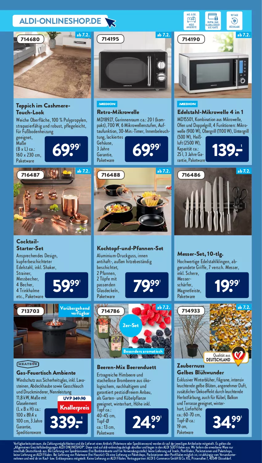 Aktueller Prospekt AldiSud - ALDI Aktuell - von 07.02 bis 12.02.2022 - strona 23 - produkty: abdeckhaube, aldi, angebot, angebote, aust, Bau, Becher, beere, beeren, beleuchtung, Blüte, brombeere, cashmere, cocktail, cocktails, decke, Deckel, edelstahl, eis, elle, ente, erde, Garten, Glasdeckel, grill, himbeer, himbeere, knallerpreis, Kochtopf, lack, Leuchte, leuchten, LG, Liege, Messbecher, messer, mikrowelle, nuss, Ofen, pfanne, pfannen, pfannen-set, pflanze, reis, rwe, Schere, schlauch, shake, teppich, Ti, timer, tisch, topf, Trinkhalme, Windschutz