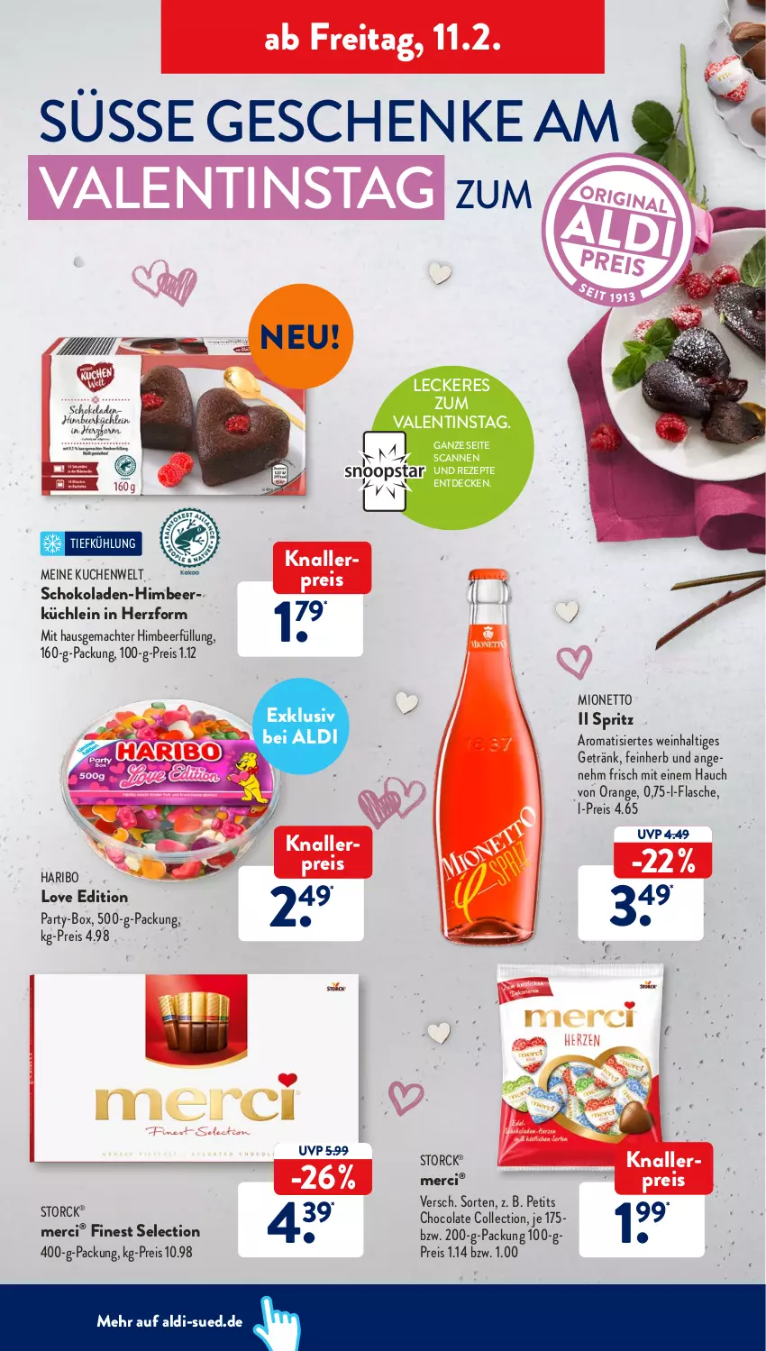 Aktueller Prospekt AldiSud - ALDI Aktuell - von 07.02 bis 12.02.2022 - strona 40 - produkty: aldi, bier, cola, decke, eis, flasche, getränk, haribo, himbeer, knallerpreis, kuchen, mac, merci, mionetto, orange, reis, rezept, rezepte, schoko, schokolade, schokoladen, storck, Ti, wein