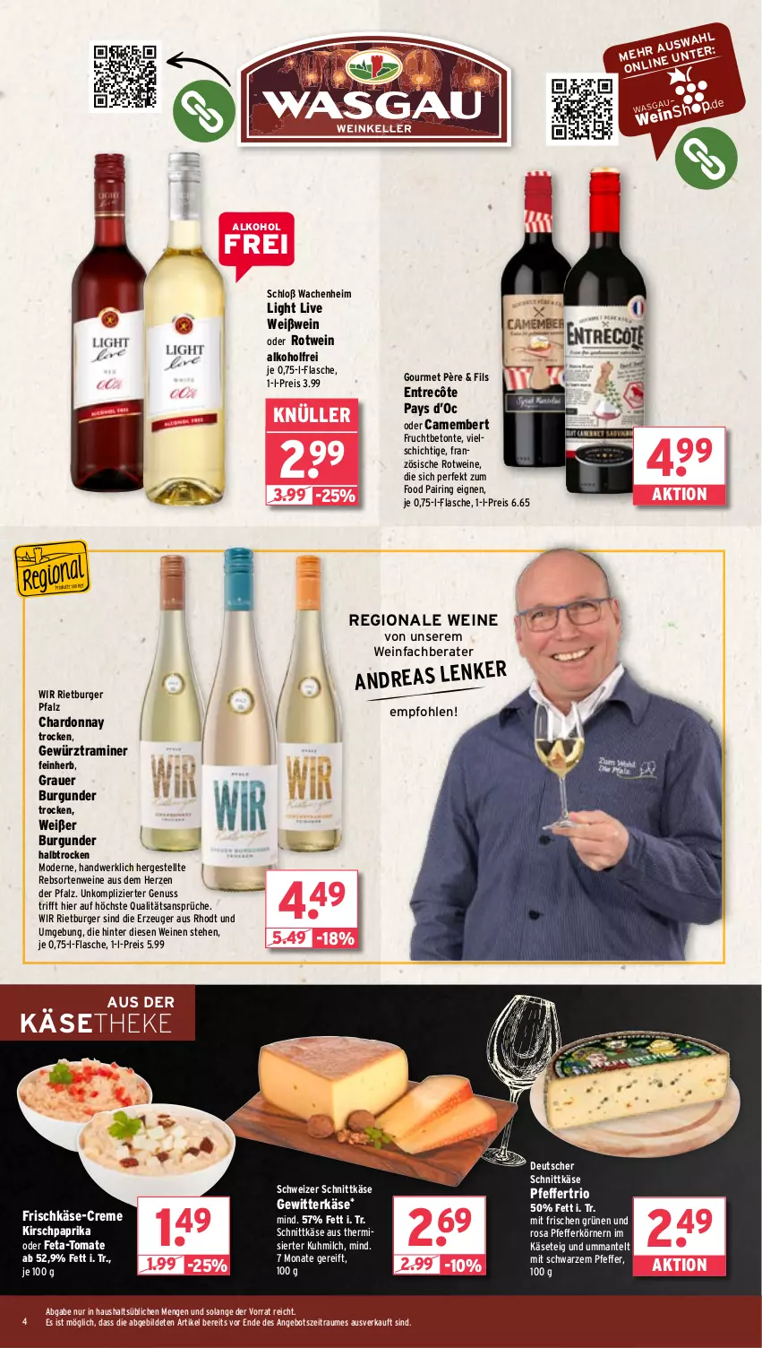 Aktueller Prospekt Wasgau - von 06.01 bis 11.01.2025 - strona 4 - produkty: alkohol, angebot, auer, burger, burgunder, camembert, chardonnay, creme, deutscher schnittkäse, eis, entrecôte, feta, flasche, frischkäse, frucht, gewürz, grauer burgunder, HP, Käse, käsetheke, kirsch, Mantel, milch, Mode, nuss, paprika, pfeffer, rebsortenweine, reis, ring, rotwein, schnittkäse, schweizer schnittkäse, Ti, tomate, wein, weine, Weißwein