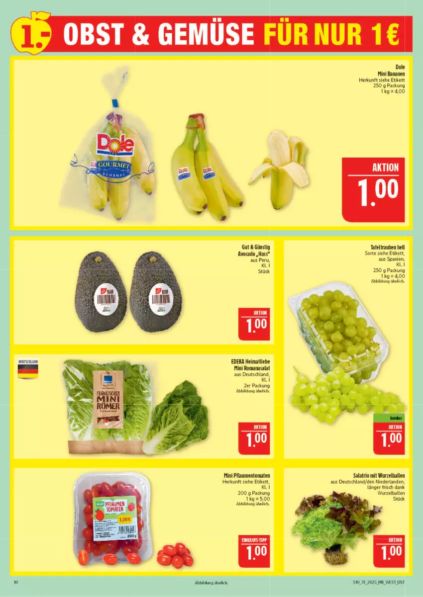 Aktueller Prospekt Marktkauf - Prospekt - von 27.07 bis 02.08.2025 - strona 10 - produkty: ball, banane, bananen, deka, elle, Romanasalat, salat, tafeltrauben, Ti, tomate, tomaten, trauben