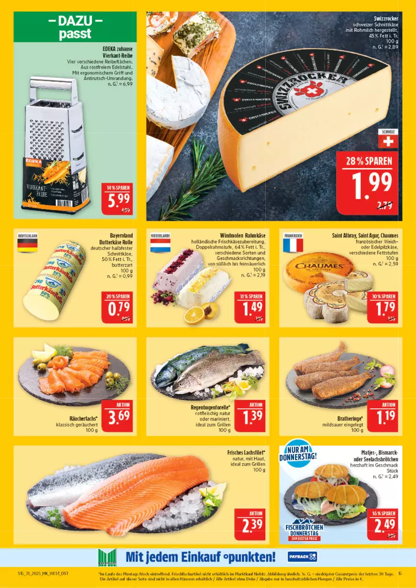 Aktueller Prospekt Marktkauf - Prospekt - von 27.07 bis 02.08.2025 - strona 15 - produkty: albray, auer, bismarck, Bratheringe, butter, butterkäse, chaumes, deka, doppelrahmstufe, edelstahl, eis, elle, filet, fleisch, forelle, frischkäse, frischkäsezubereitung, frischli, grill, halbfester schnittkäse, hering, ideal zum grillen, Käse, lachs, lachsfilet, mac, matjes, natur, Räucherlachs, reifen, reis, rel, ring, Saint Agur, saint albray, schnittkäse, schweizer schnittkäse, Ti, ZTE
