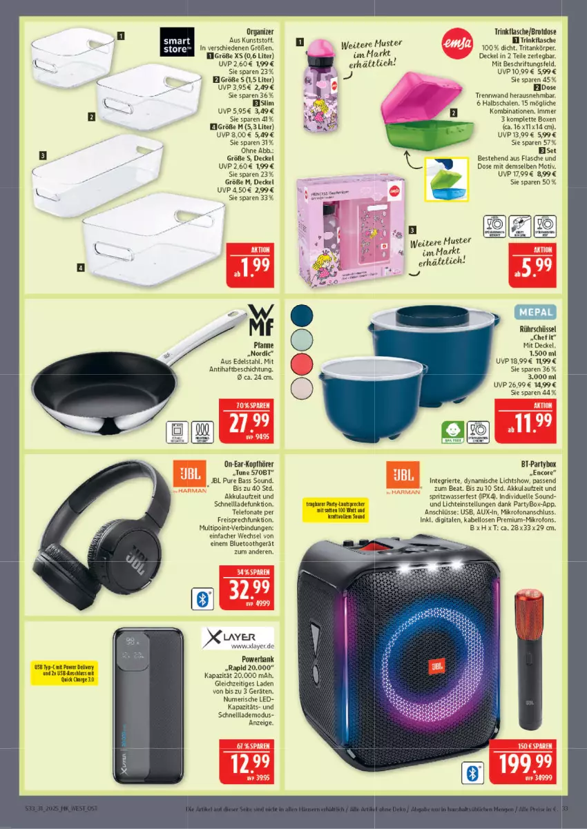 Aktueller Prospekt Marktkauf - Prospekt - von 27.07 bis 02.08.2025 - strona 33 - produkty: akku, Bank, brot, Brotdose, decke, Deckel, edelstahl, eis, elle, flasche, jbl, kopfhörer, kraft, lautsprecher, LG, pfanne, powerbank, reis, Rührschüssel, Schal, Schale, schnellladefunktion, schüssel, telefon, Ti, trinkflasche, usb, wasser