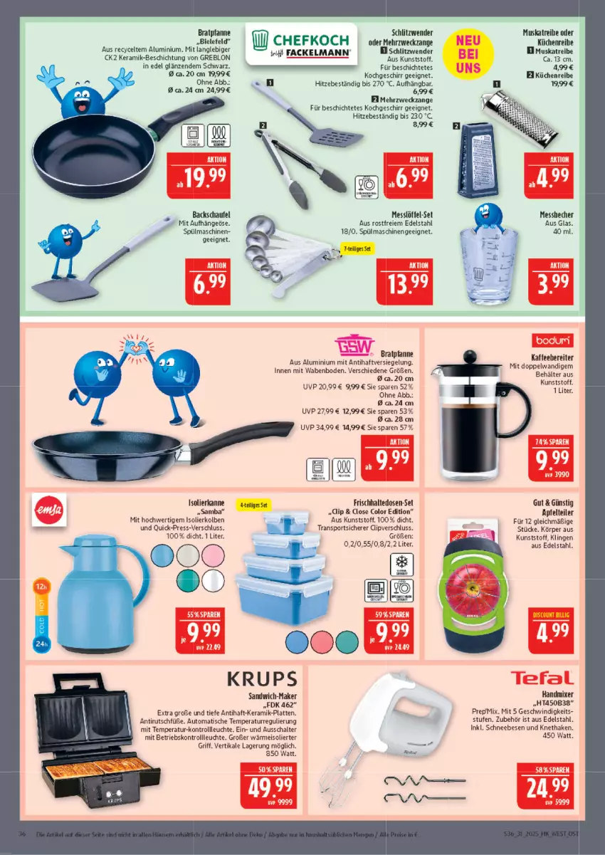 Aktueller Prospekt Marktkauf - Prospekt - von 27.07 bis 02.08.2025 - strona 36 - produkty: apfel, auto, Behälter, bratpfanne, edelstahl, Efko, eis, fackelmann, frischhaltedosen, geschirr, handmixer, isolierkanne, K2, kaffee, kaffeebereiter, krups, küche, Küchen, Küchenreibe, latte, Leuchte, Löffel, Mixer, pfanne, sandwich, Schal, Schneebesen, Sport, spülmaschinen, Ti, tisch, weck, Yo