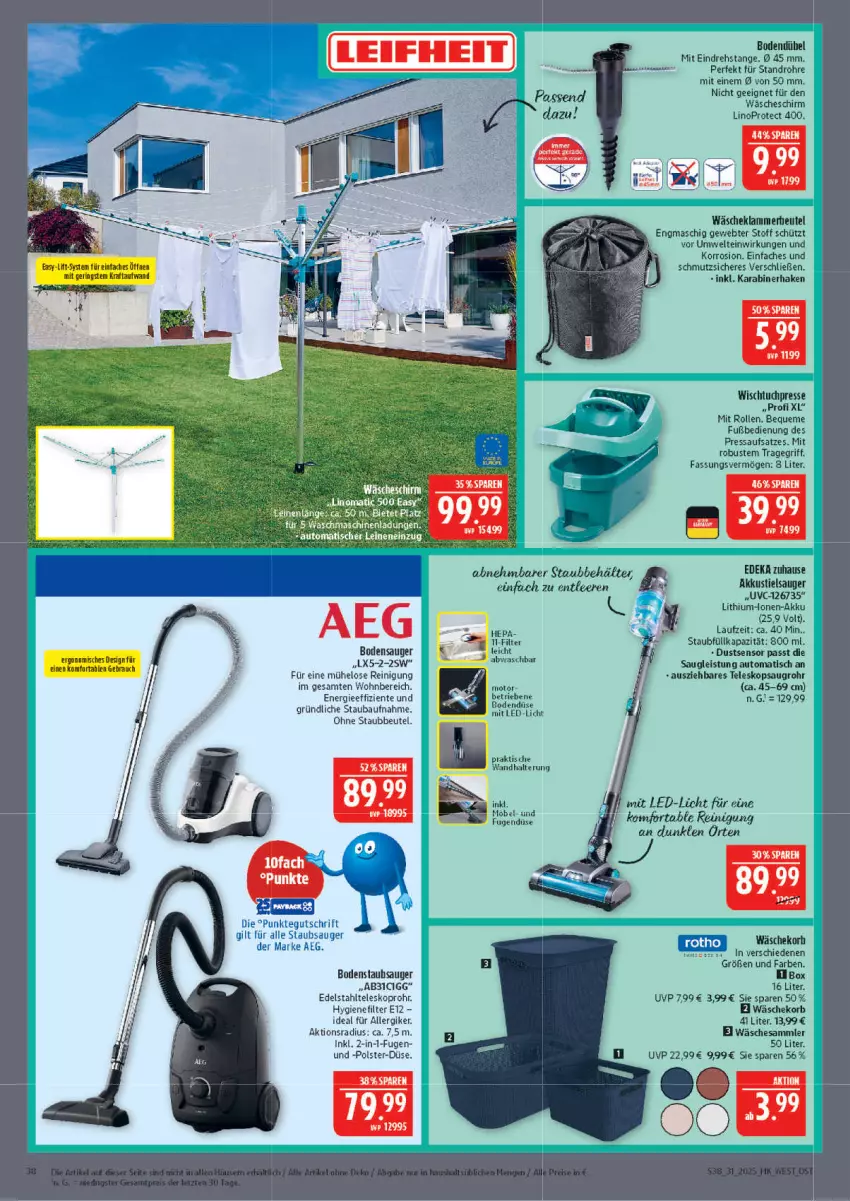 Aktueller Prospekt Marktkauf - Prospekt - von 27.07 bis 02.08.2025 - strona 38 - produkty: akku, auto, Bad, Bau, Behälter, beutel, bodenstaubsauger, edelstahl, ente, Heu, HP, hygienefilter, korb, lamm, led-licht, leifheit, leine, Reinigung, staubbeutel, staubsauger, Stielsauger, Teleskop, Ti, tisch, tragegriff, tuc, wandhalterung, wäschekorb, wäscheschirm, Wischtuchpresse