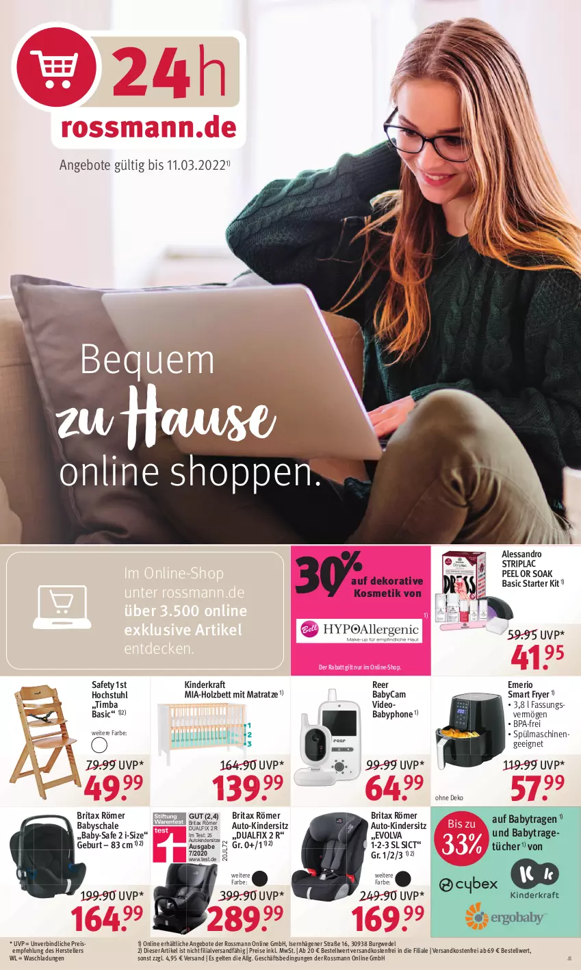 Aktueller Prospekt Rossmann - Prospekte - von 05.03 bis 11.03.2022 - strona 1 - produkty: angebot, angebote, auto, Babyphone, bett, brita, decke, deo, eis, elle, Holz, Kinder, Kindersitz, kosmetik, kraft, LG, matratze, ndk, reis, Schal, Schale, spülmaschinen, stuhl, teller, Ti, tücher, versandkostenfrei, wedel