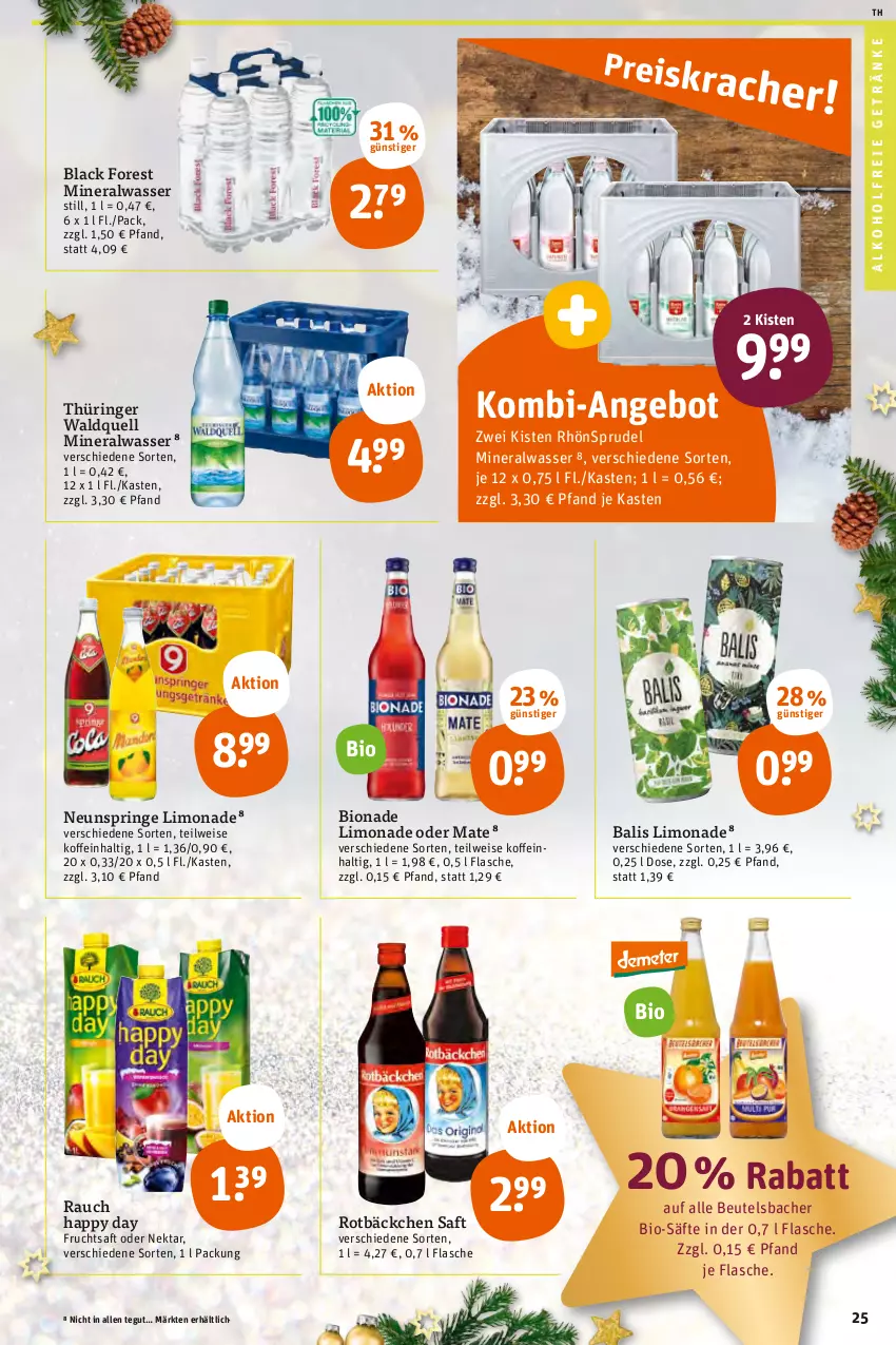 Aktueller Prospekt Tegut - Angebote der Woche - von 19.12 bis 24.12.2022 - strona 27 - produkty: alkohol, alkoholfreie getränke, Alwa, angebot, beutel, bio, bionade, black forest, eis, flasche, frucht, fruchtsaft, getränk, getränke, Happy Day, lack, limo, limonade, mineralwasser, Nektar, Rauch, RhönSprudel, ring, saft, säfte, Sprudel, Ti, wasser