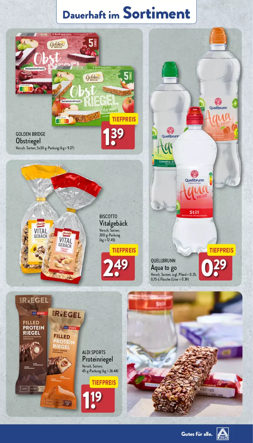 Aktueller Prospekt Aldi Nord - Von Montag - von 09.09 bis 14.09.2024 - strona 37 - produkty: aldi, aqua, auer, biscotto, eis, flasche, LG, obst, Quellbrunn, reis, riegel, Sport, Ti, tiefpreis, vita