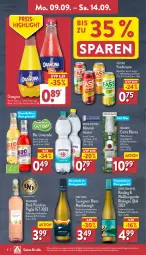 Gazetka promocyjna Aldi Nord - Von Montag - Gazetka - ważna od 14.09 do 14.09.2024 - strona 8 - produkty: alkohol, Alwa, amaro, auer, bio, brause, burgunder, eis, elle, fassbrause, flasche, gerolsteine, gerolsteiner, gin, kiwi, limo, limonade, mac, mineralwasser, nero, orangina, primitivo, reis, riesling, roséwein, rum, sauvignon, sauvignon blanc, steiner, teller, Ti, veltins, wasser, wein, Weißburgunder, Weißwein, ZTE, zucker