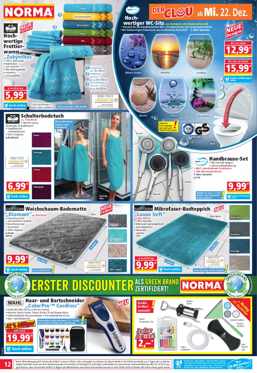 Aktueller Prospekt Norma - Norma - von 20.12 bis 27.12.2021 - strona 12 - produkty: akku, aqua, aubergine, auto, Bad, Bademantel, badematte, badetuch, badteppich, bartschneider, Bau, baumwolle, Bebe, beere, blume, blumen, Blüte, brause, brauseschlauch, Brei, bürste, deka, dell, duschtuch, eis, elle, Engel, fenster, Garten, gin, handbrause, handtuch, HP, kraft, ladekabel, lorenz, Mantel, mars, mikrofaser, Mode, ndk, passend für alle, Pinsel, Reinigung, reis, Ria, Schere, schlauch, schrauben, sonnenblume, sonnenblumen, stifte, Tasche, teppich, Ti, tisch, tuc, usb, wandhalterung, wasser, wc-sitz, WICK, wolle