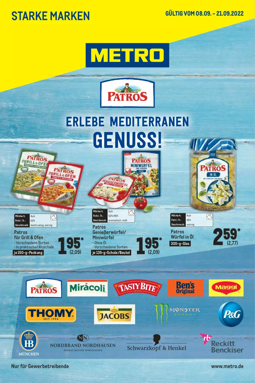 Aktueller Prospekt Metro - Starke Marken - von 08.09 bis 21.09.2022 - strona 1 - produkty: beutel, grill, mac, Metro, milch, Ofen, patros, salz, Schal, Schale, Ti, tisch, würfel