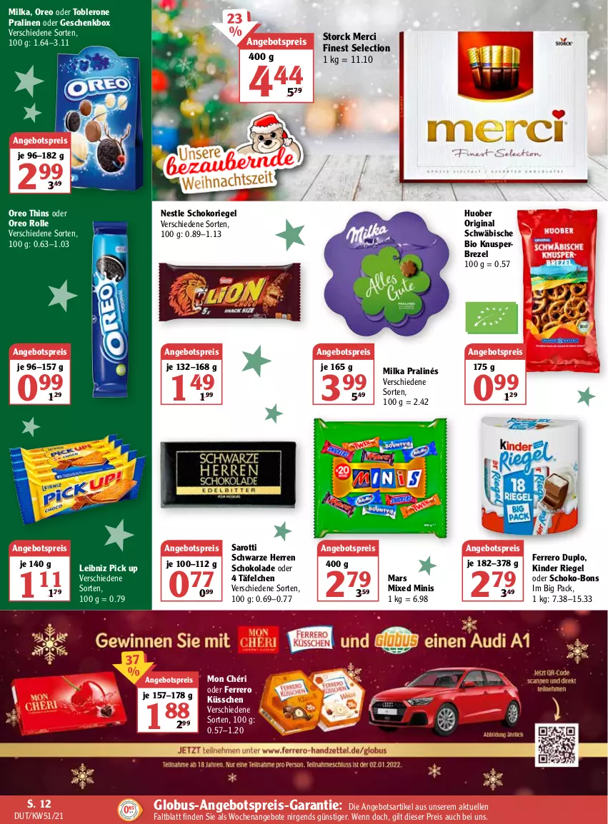 Aktueller Prospekt Globus - Prospekte - von 20.12 bis 25.12.2021 - strona 20 - produkty: angebot, angebote, angebotspreis, bio, brezel, duplo, eis, elle, ferrero, Ferrero Küsschen, Geschenkbox, gin, huober, Kinder, kinder riegel, leibniz, mars, merci, milka, Mon Chéri, oreo, pralinen, reis, riegel, saro, sarotti, schoko, schoko-bons, schokolade, schokoriegel, storck, Ti, toblerone