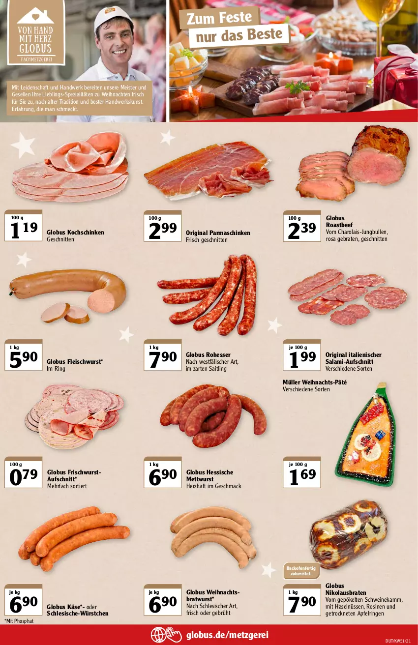 Aktueller Prospekt Globus - Prospekte - von 20.12 bis 25.12.2021 - strona 3 - produkty: apfel, aufschnitt, backofen, beef, braten, bratwurst, eis, elle, fleisch, fleischwurst, gin, im zarten saitling, jungbullen, Käse, kochschinken, mac, Meister, Mett, mettwurst, Müller, Ofen, parmaschinken, ring, roastbeef, salami, schinken, schnitten, schwein, schweine, Spezi, Ti, usb, weihnachten, wein, weine, wurst, würstchen