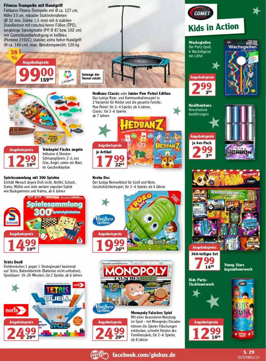 Aktueller Prospekt Globus - Prospekte - von 20.12 bis 25.12.2021 - strona 37 - produkty: angebot, angebotspreis, auer, batterie, batterien, bonbons, decke, eis, Elektro, elle, Familienspiel, fisch, fische, Gläser, Jugendfeuerwerk, Kinder, Löffel, Lusti, Paw Patrol, reis, Ria, rwe, Spiele, Ti, tisch, Tischfeuerwerk, Trampolin, Yo