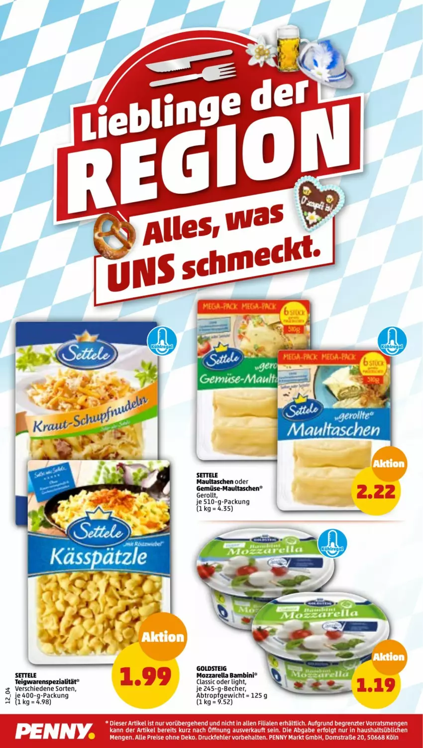 Aktueller Prospekt Penny - Prospekte - von 12.09 bis 17.09.2022 - strona 12 - produkty: Becher, eis, goldsteig, LG, maultaschen, mozzarella, reis, rel, settele, Spezi, Tasche, taschen, teigwaren, Ti, ZTE