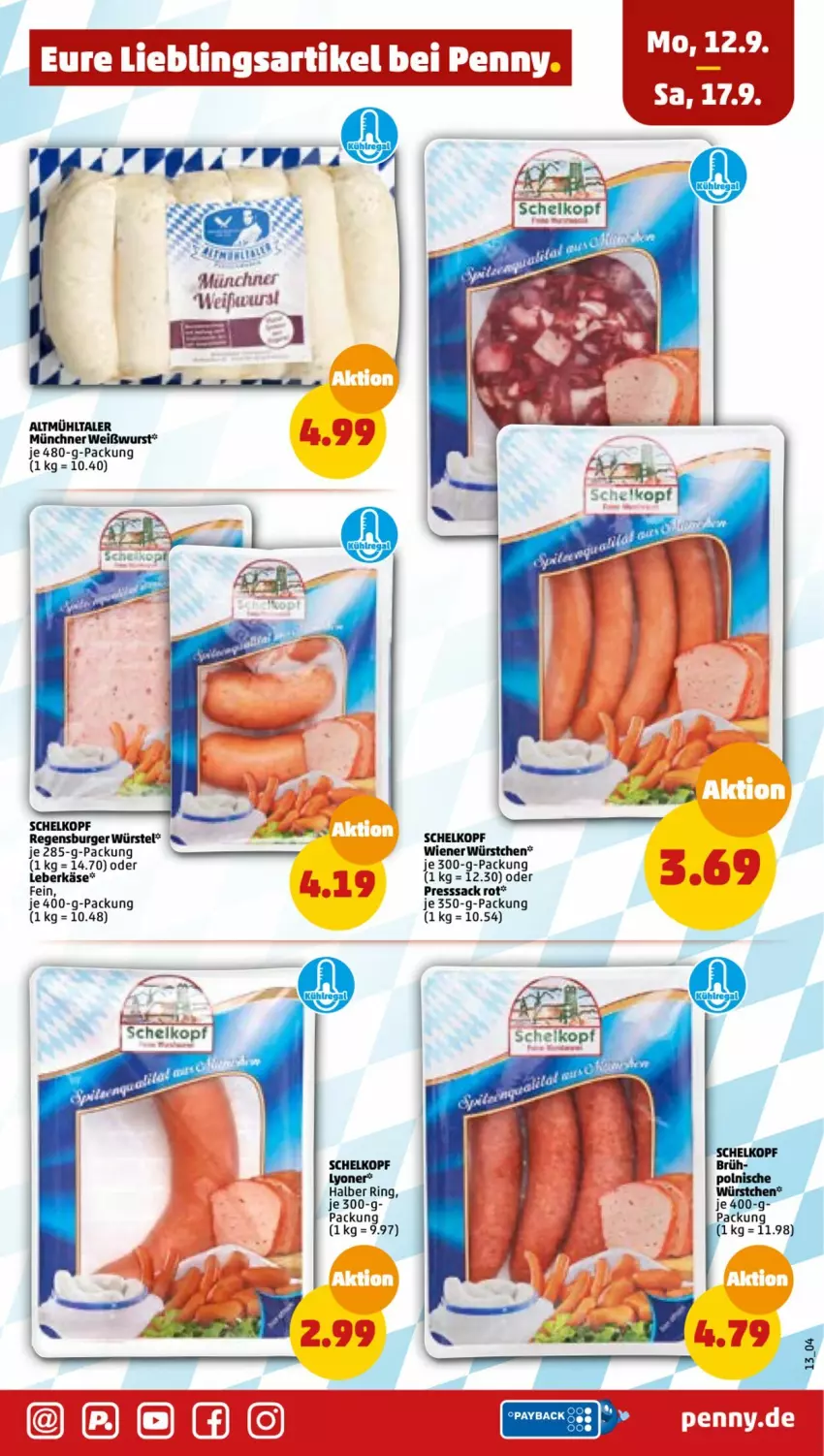 Aktueller Prospekt Penny - Prospekte - von 12.09 bis 17.09.2022 - strona 13 - produkty: burger, Käse, leberkäs, leberkäse, lyoner, presssack, regensburger, ring, sac, Weißwurst, wiener, wiener würstchen, wurst, würstchen, Yo