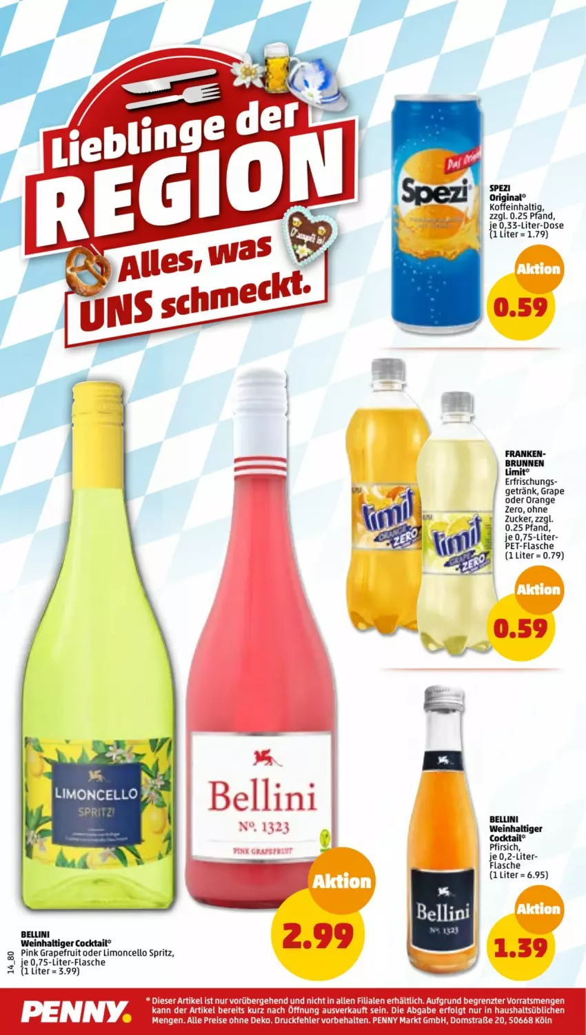 Aktueller Prospekt Penny - Prospekte - von 12.09 bis 17.09.2022 - strona 14 - produkty: brunnen, cocktail, eis, flasche, getränk, gin, grapefruit, LG, limo, orange, pet-flasche, pfirsich, reis, Spezi, Ti, wein, ZTE, zucker