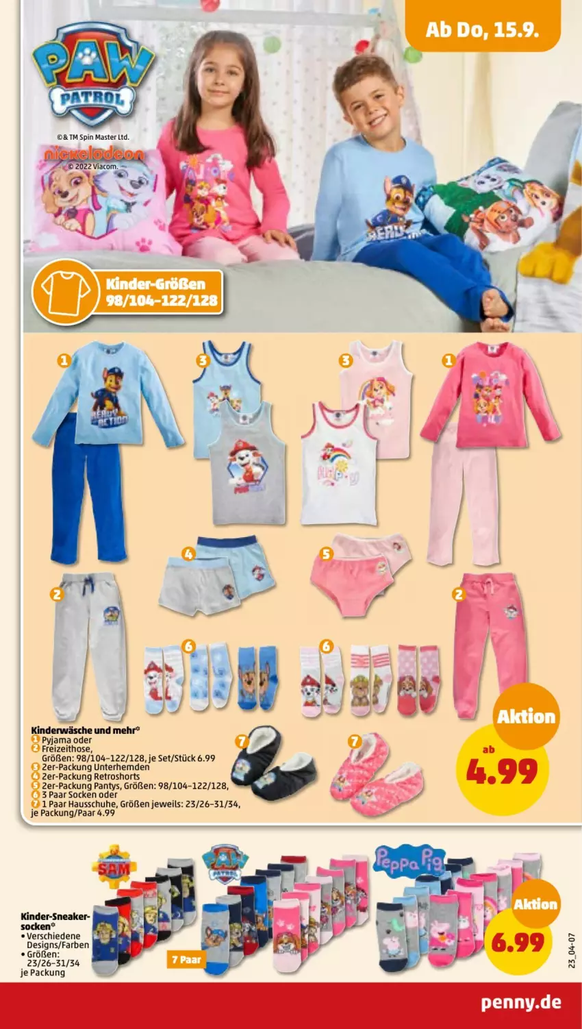 Aktueller Prospekt Penny - Prospekte - von 12.09 bis 17.09.2022 - strona 23 - produkty: Hausschuhe, hemd, hemden, hose, Kinder, panty, Pyjama, retroshorts, schuhe, shorts, sneaker, socken, Unterhemd, unterhemden