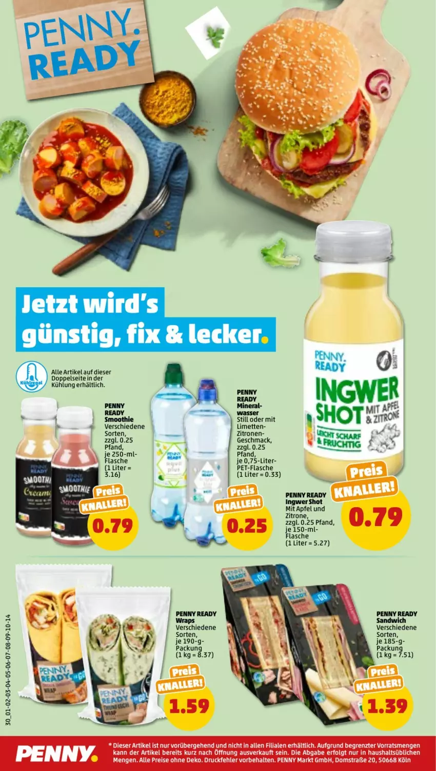 Aktueller Prospekt Penny - Prospekte - von 12.09 bis 17.09.2022 - strona 30 - produkty: apfel, eis, flasche, LG, limette, limetten, mac, Mett, metten, pet-flasche, reis, sandwich, smoothie, Ti, wasser, wrap, wraps, zitrone, zitronen, ZTE