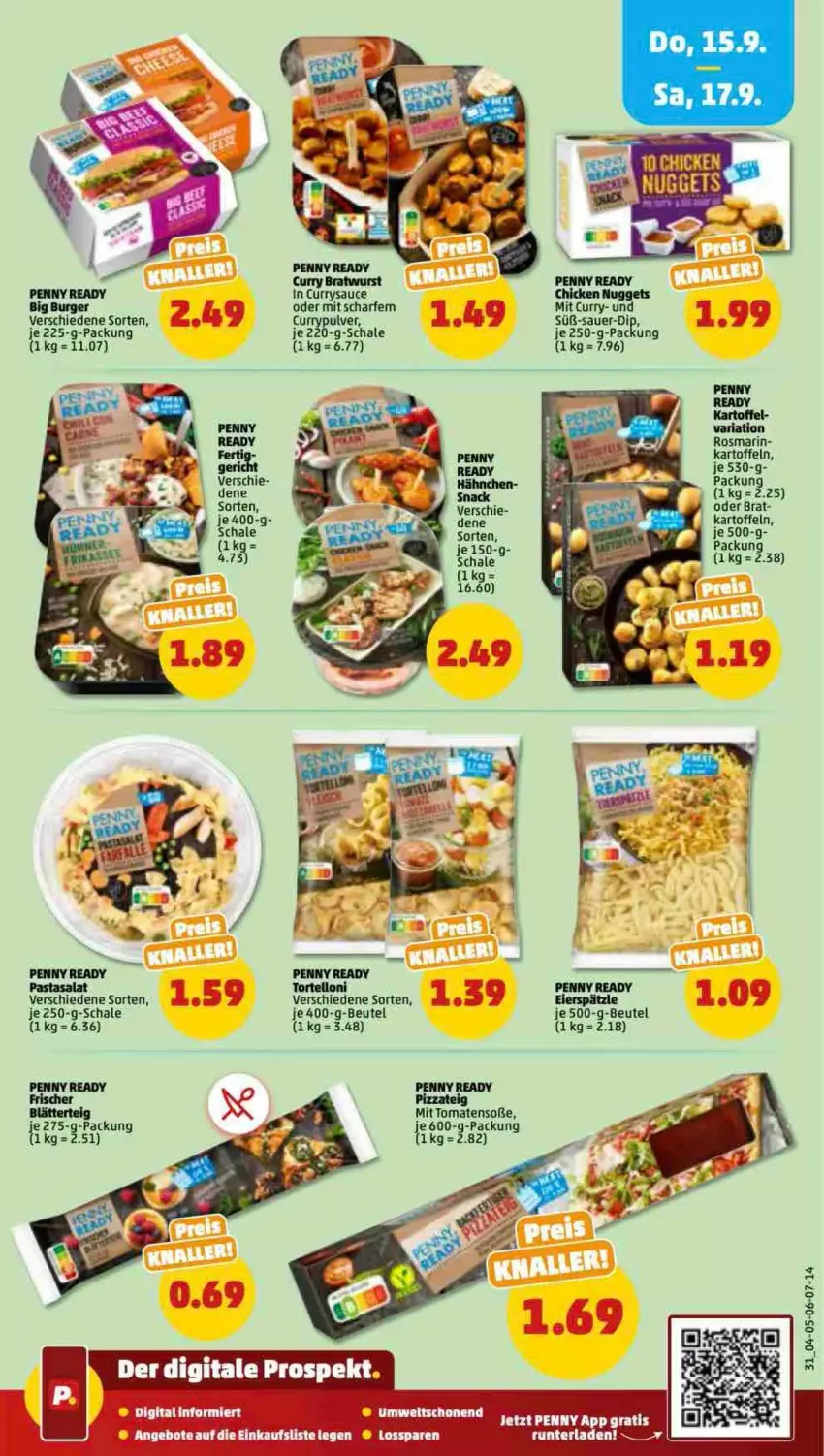 Aktueller Prospekt Penny - Prospekte - von 12.09 bis 17.09.2022 - strona 31 - produkty: angebot, angebote, auer, beutel, bratwurst, chicken nuggets, curry, kartoffel, kartoffeln, nuggets, pasta, pizza, Pizzateig, Ria, rosmarin, sac, salat, sauce, Schal, Schale, Soße, Ti, tomate, tomaten, torte, tortelloni, wurst