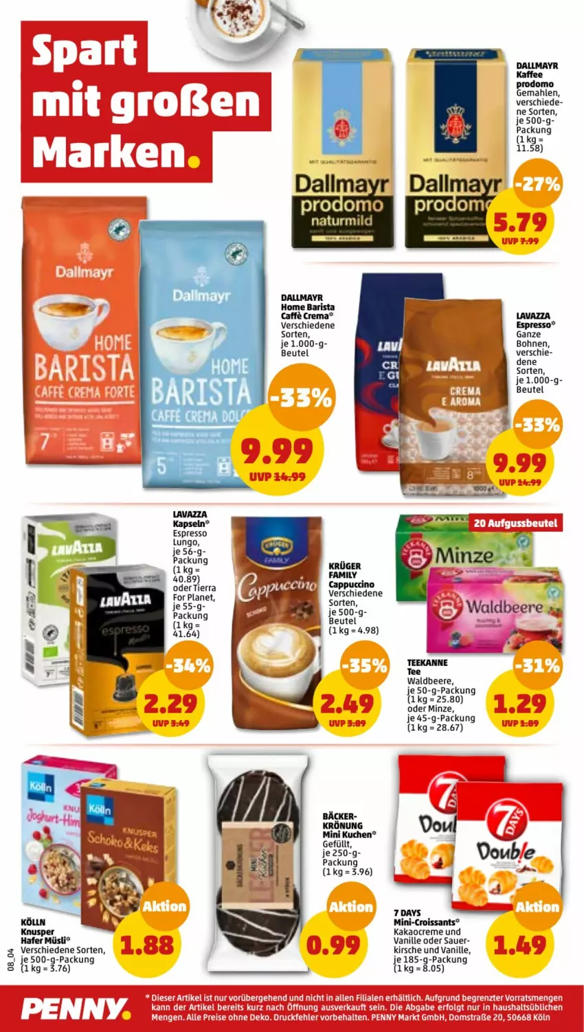 Aktueller Prospekt Penny - Prospekte - von 12.09 bis 17.09.2022 - strona 8 - produkty: auer, beere, beutel, bohne, bohnen, caffe, cin, creme, Croissant, croissants, dallmayr, eis, espresso, hafer, kaffee, kakao, kirsch, kirsche, krüger, kuchen, lavazza, LG, lungo, minze, müsli, prodomo, reis, rel, tee, teekanne, vanille, ZTE