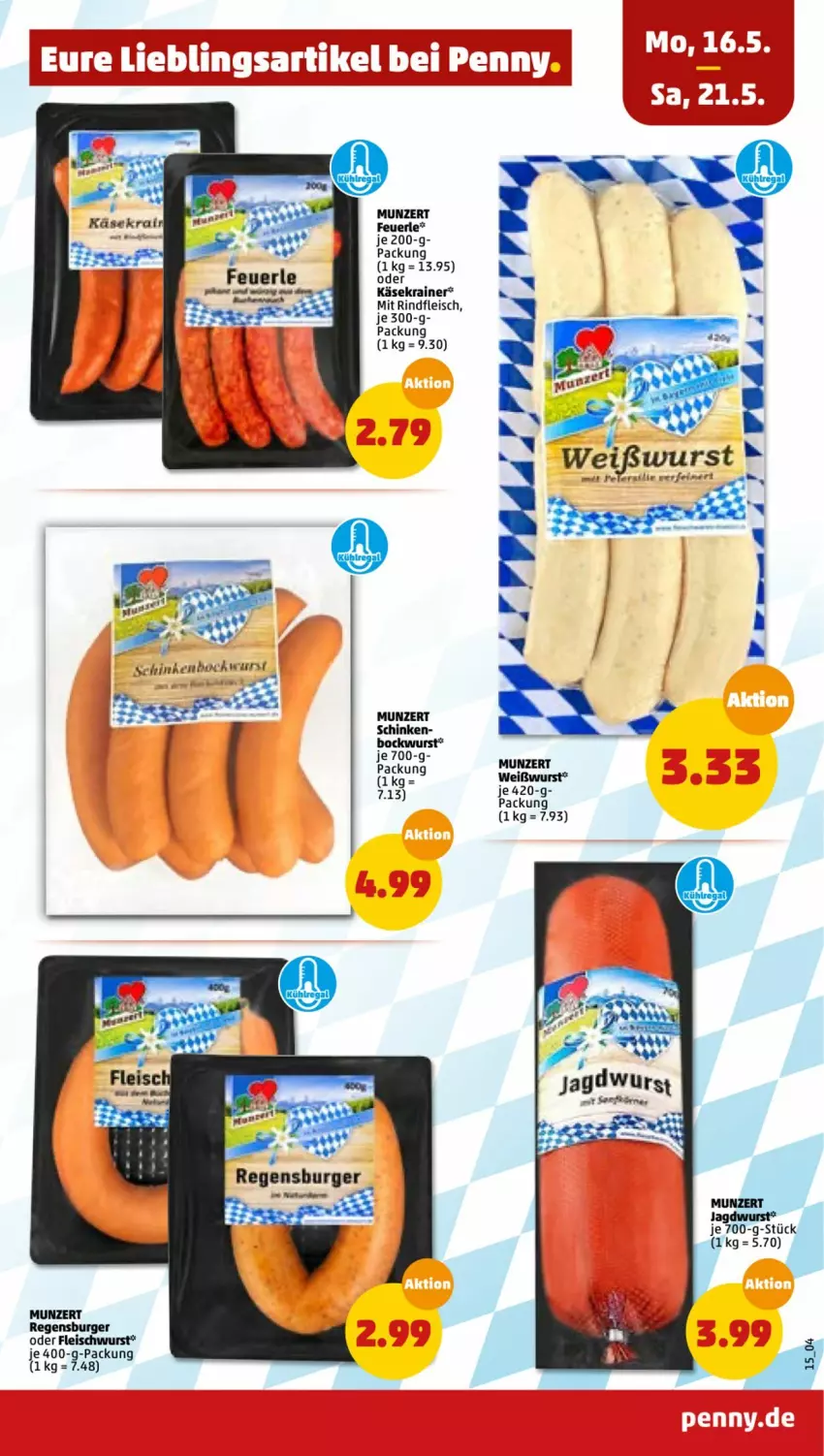 Aktueller Prospekt Penny - Prospekte - von 16.05 bis 21.05.2022 - strona 19 - produkty: bockwurst, burger, eis, fleisch, fleischwurst, jagdwurst, Käse, Käsekrainer, regensburger, rind, rindfleisch, schinken, Weißwurst, wurst