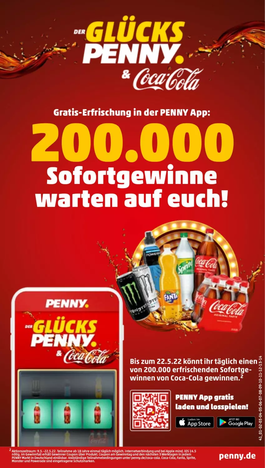 Aktueller Prospekt Penny - Prospekte - von 16.05 bis 21.05.2022 - strona 41 - produkty: coca-cola, cola, coupon, fanta, google play, monster, Spiele, sprite, Ti