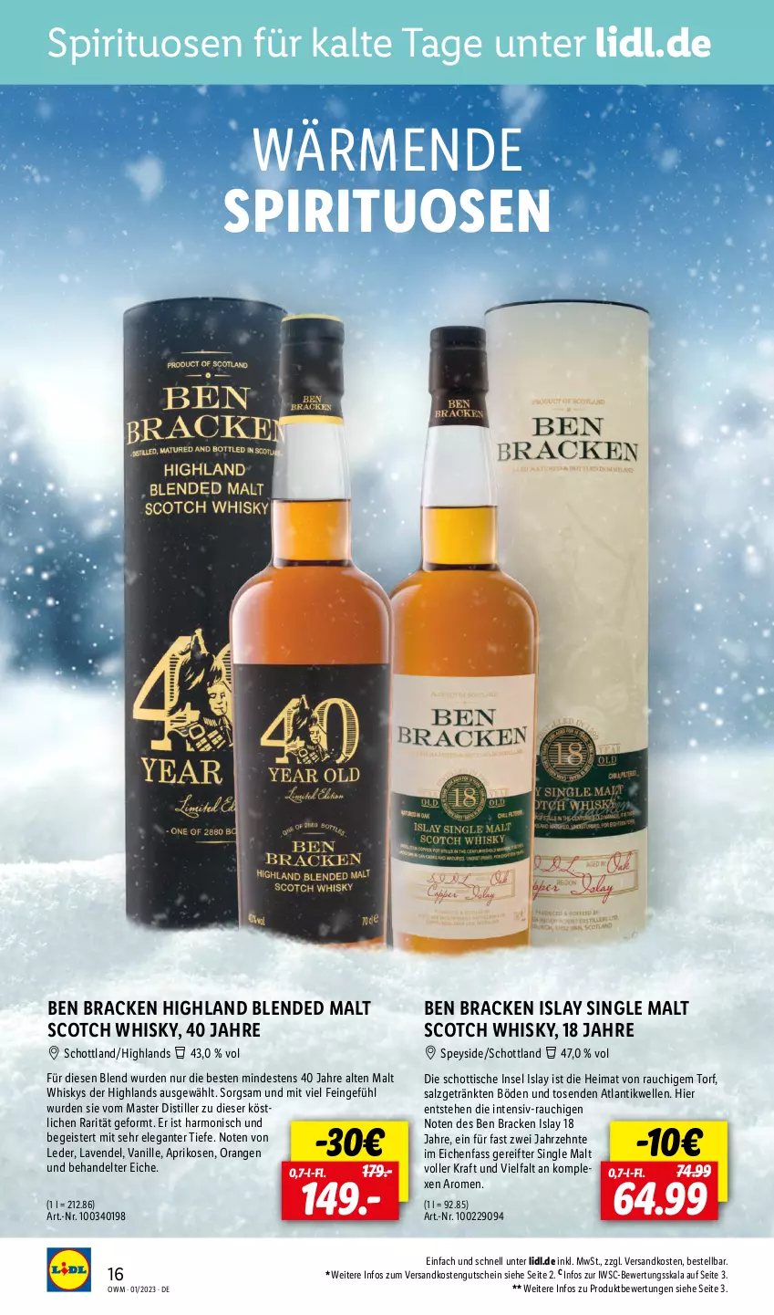 Aktueller Prospekt Lidl - Beste Weine für jeden Anlass - von 01.01 bis 31.01.2023 - strona 16 - produkty: aprikose, aprikosen, eis, elle, getränk, gutschein, islay single malt, kraft, lavendel, ndk, orange, orangen, Rauch, salz, schott, scotch, scotch whisky, single malt, spirituosen, Ti, tisch, vanille, whisky