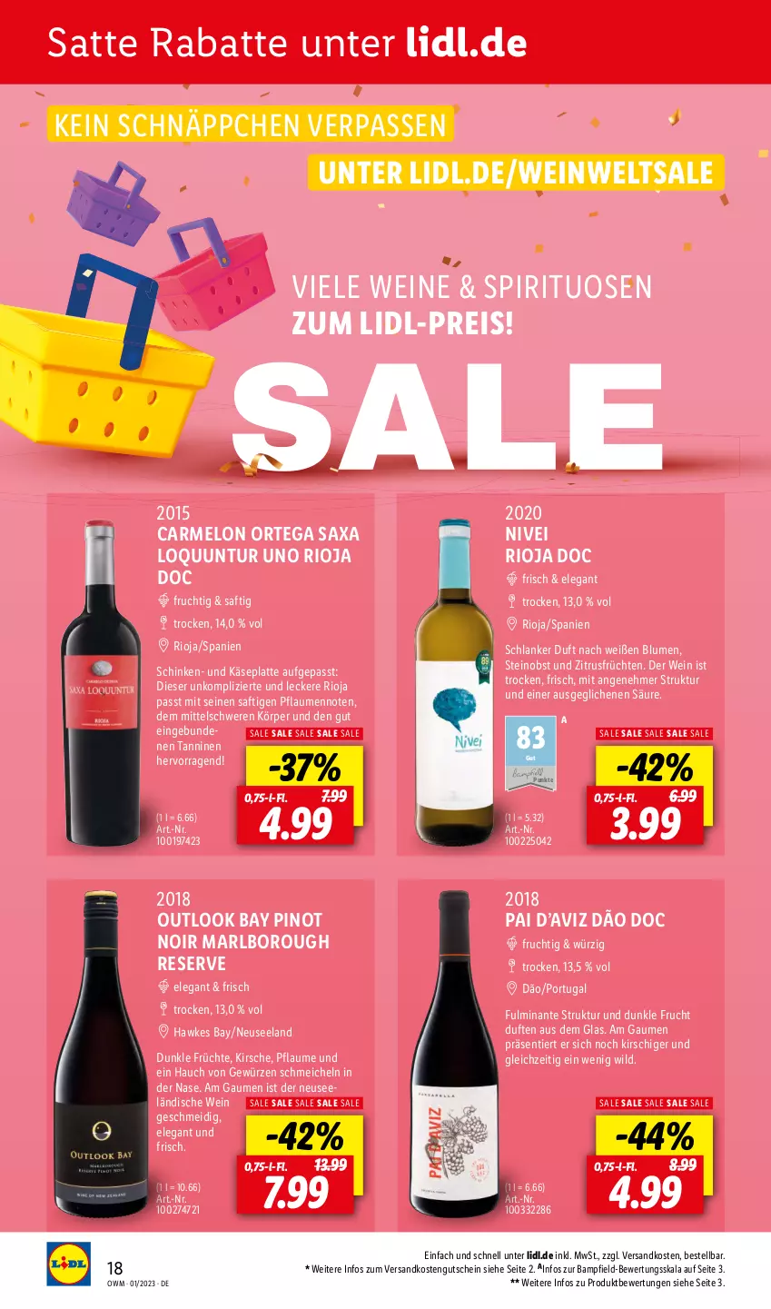 Aktueller Prospekt Lidl - Beste Weine für jeden Anlass - von 01.01 bis 31.01.2023 - strona 18 - produkty: blume, blumen, eis, Elan, frucht, früchte, früchten, gewürz, gutschein, Käse, kirsch, kirsche, latte, ndk, obst, pflaume, pflaumen, Pinot, pinot noir, reis, rioja, saft, schinken, schnäppchen, spirituosen, Ti, wein, weine, Wild