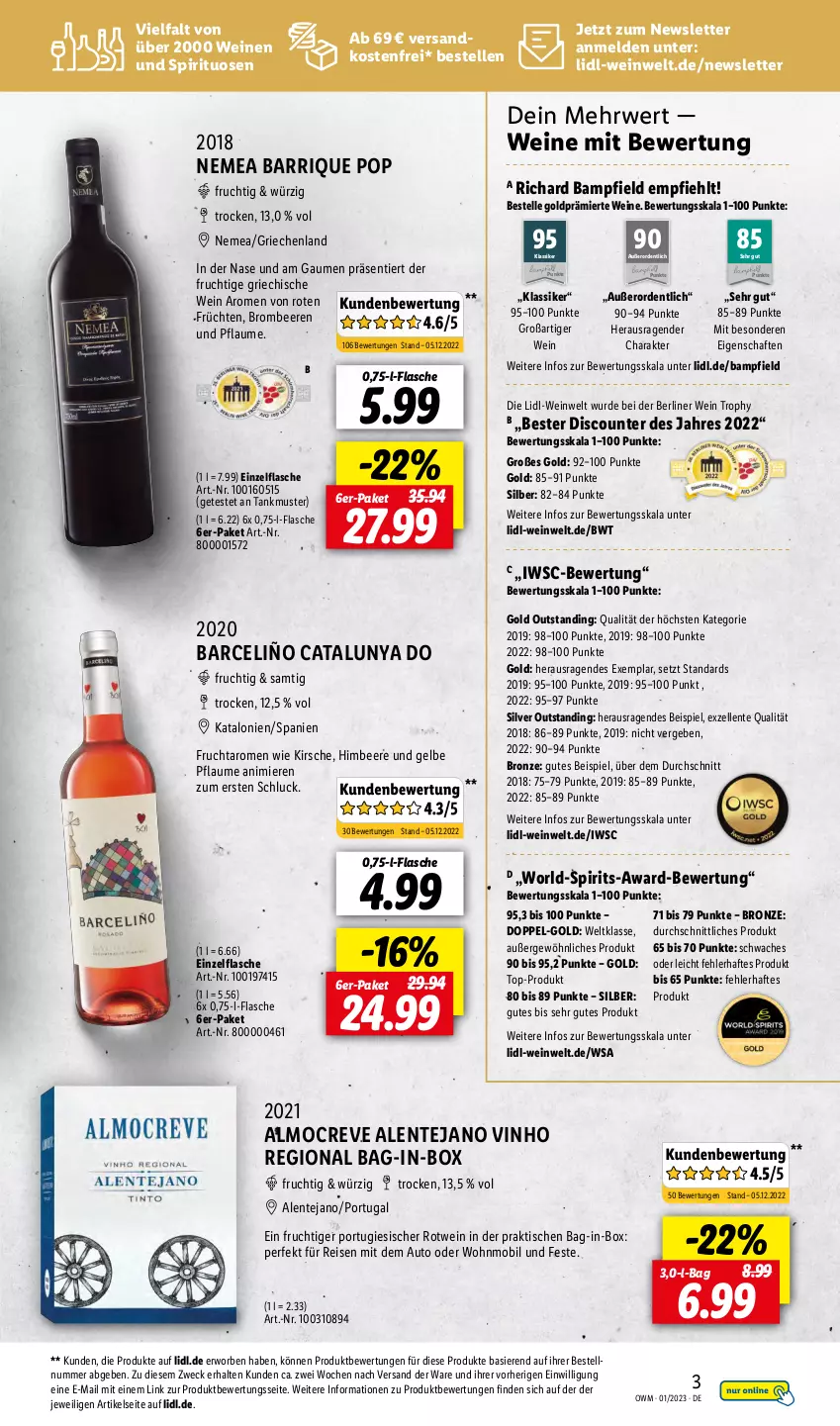 Aktueller Prospekt Lidl - Beste Weine für jeden Anlass - von 01.01 bis 31.01.2023 - strona 3 - produkty: auto, bag-in-box, beere, beeren, berliner, brombeere, brombeeren, discount, eis, elle, ente, flasche, frucht, früchte, früchten, himbeer, himbeere, kirsch, kirsche, ndk, pflaume, reis, rotwein, rwe, spirituosen, Ti, tisch, versandkostenfrei, weck, wein, weine