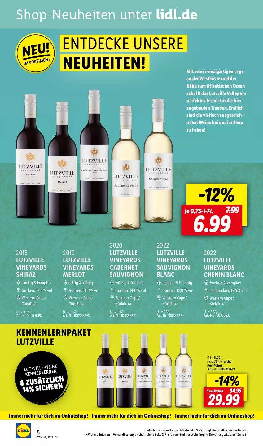 Aktueller Prospekt Lidl - Beste Weine für jeden Anlass - von 01.01 bis 31.01.2023 - strona 8 - produkty: Bau, berliner, cabernet, cabernet sauvignon, Cap, decke, flasche, frucht, gutschein, merl, merlot, ndk, neuheit, saft, sauvignon, sauvignon blanc, Ti, tisch, trauben, wein, weine, Weste