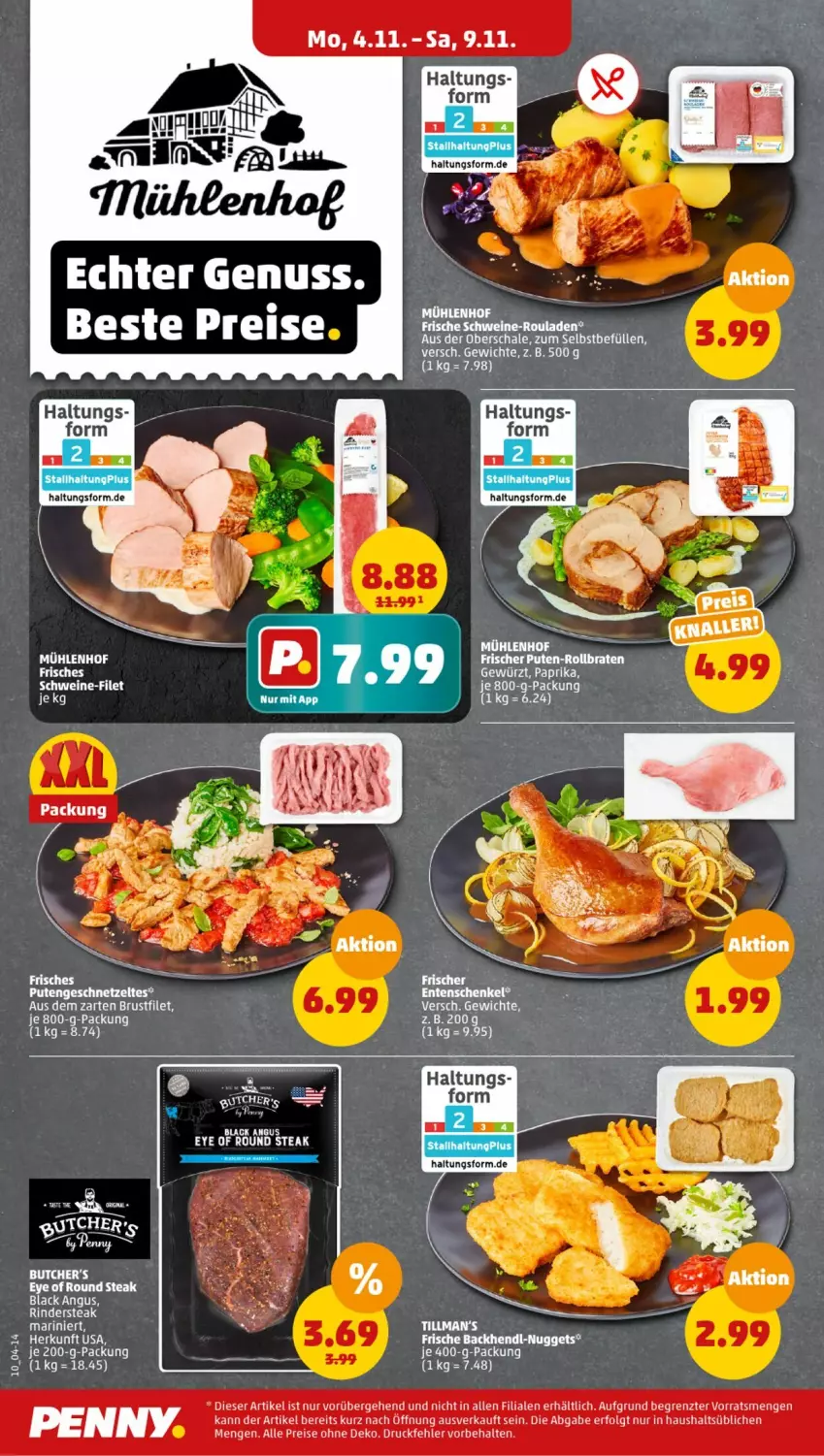 Aktueller Prospekt Penny - Prospekte - von 04.11 bis 09.11.2024 - strona 10 - produkty: Backhendl, braten, brustfilet, eis, filet, geschnetzeltes, gewürz, Hendl, K2, lack, LG, nuggets, paprika, pute, Putengeschnetzeltes, reis, rollbraten, rouladen, schwein, schweine, schweine-filet, steak, Ti, wein, weine, Zelt, ZTE