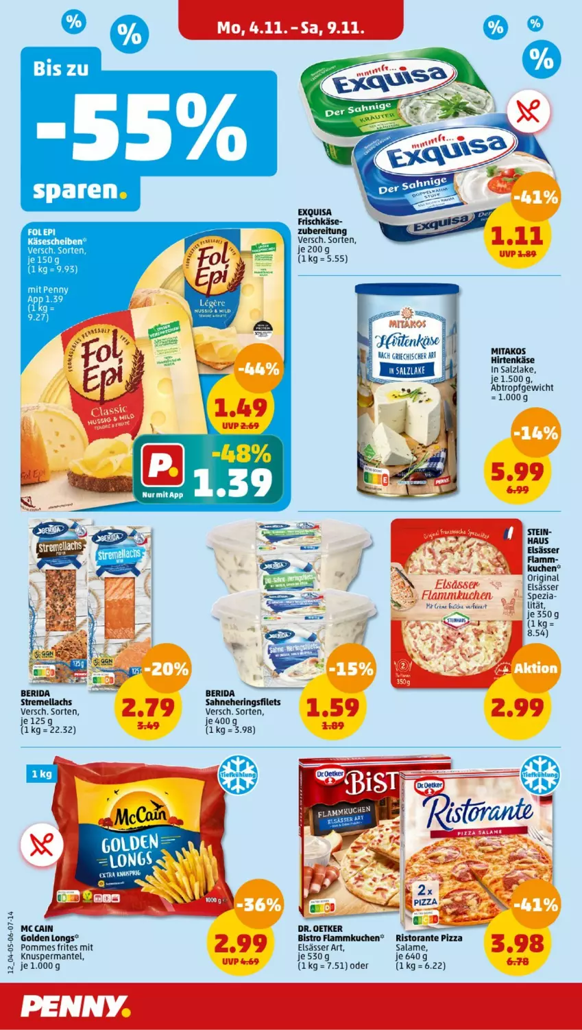 Aktueller Prospekt Penny - Prospekte - von 04.11 bis 09.11.2024 - strona 12 - produkty: Brei, Dr. Oetker, elsässer art, filet, filets, flammkuchen, frischkäse, gin, Golden Longs, hering, Herings, heringsfilets, hirtenkäse, Käse, käsescheiben, kuchen, lachs, lamm, Mantel, mccain, pizza, pommes, Pommes Frites, ring, ristorante, ristorante pizza, sahne, salz, Spezi