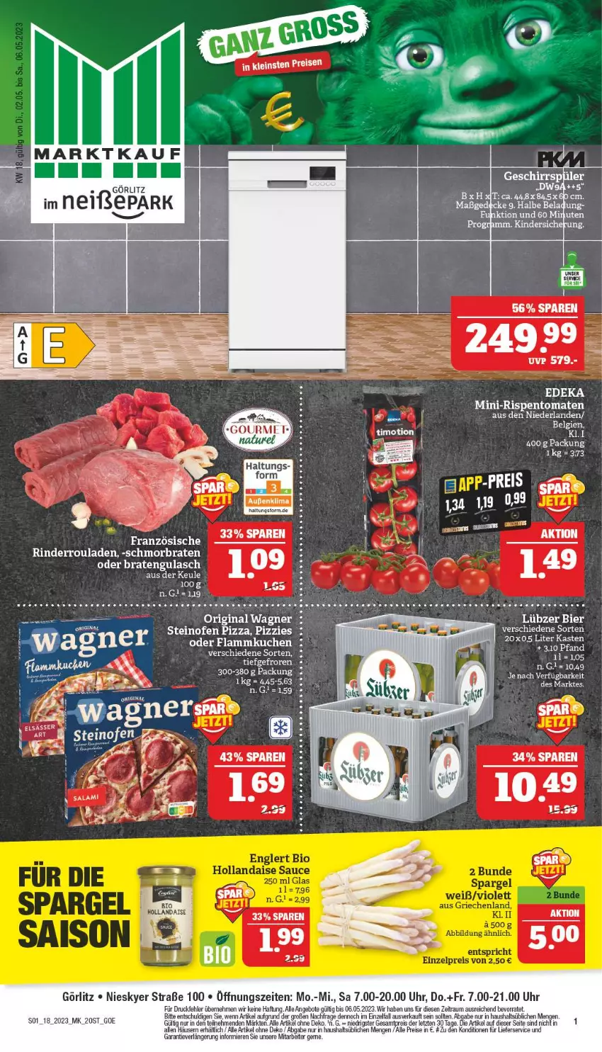 Aktueller Prospekt Marktkauf - Prospekt - von 30.04 bis 06.05.2023 - strona 1 - produkty: angebot, angebote, braten, eis, flammkuchen, gin, kuchen, lamm, lieferservice, mini-rispentomaten, Ofen, original wagner, pizza, reis, rind, rinder, Rinderroulade, rinderrouladen, rispentomaten, rouladen, schmorbraten, steinofen, steinofen pizza, Ti, tomate, tomaten, uhr, wagner, ZTE