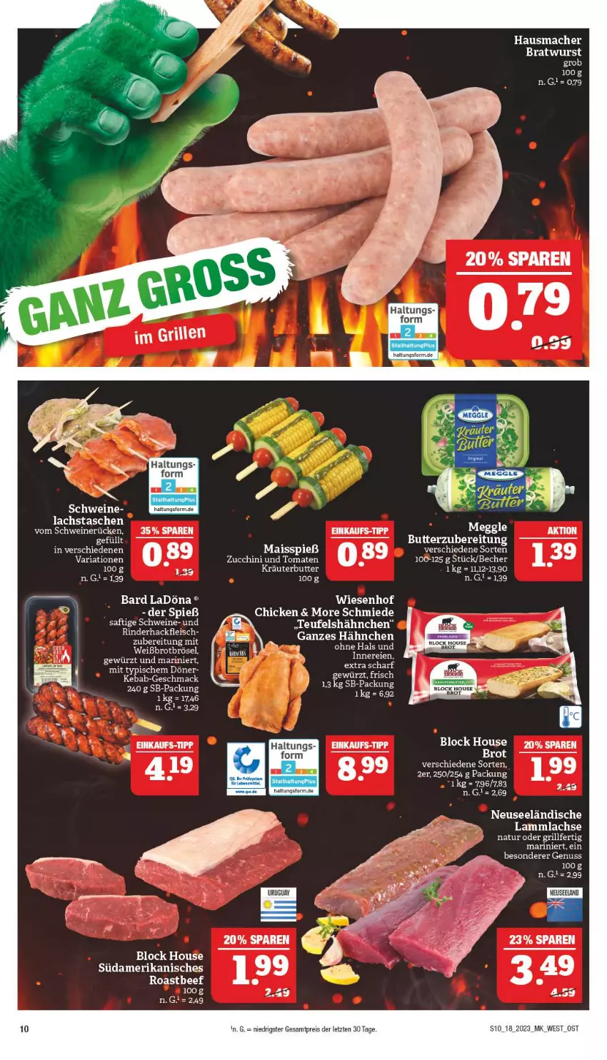 Aktueller Prospekt Marktkauf - Prospekt - von 30.04 bis 06.05.2023 - strona 10 - produkty: Becher, beef, brot, butter, eis, fleisch, gewürz, grill, hackfleisch, Hausmacher, lachs, lamm, lammlachse, mac, mais, natur, nuss, reis, Ria, rind, rinder, rinderhackfleisch, roastbeef, saft, schwein, schweine, schweinerücken, Tasche, taschen, Ti, tomate, tomaten, wein, weine, wiesenhof, ZTE, zucchini