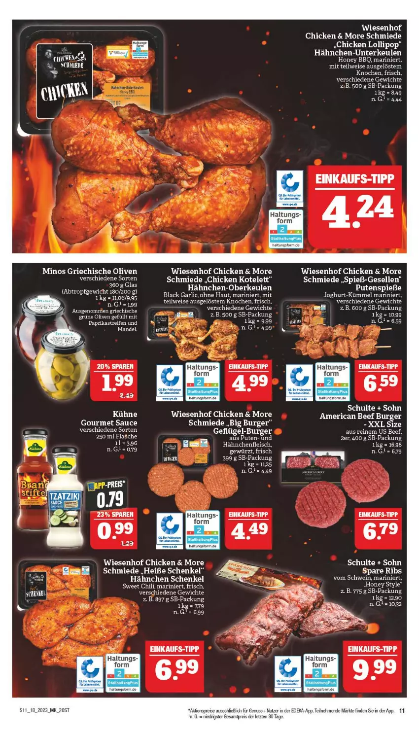 Aktueller Prospekt Marktkauf - Prospekt - von 30.04 bis 06.05.2023 - strona 11 - produkty: aktionspreis, beef, burger, deka, eis, elle, flasche, fleisch, Geflügel, gewürz, grüne oliven, Hähnchen-Oberkeulen, Hähnchen-Unterkeulen, Hähnchenfleisch, henkel, kotelett, lack, mandel, mit paprika, nuss, olive, oliven, paprika, pute, reifen, reis, sauce, schenkel, Ti, wiesenhof, ZTE