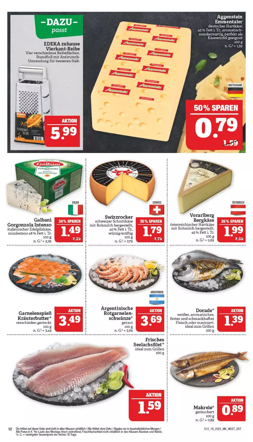 Aktueller Prospekt Marktkauf - Prospekt - von 30.04 bis 06.05.2023 - strona 12 - produkty: Bau, Bergkäse, butter, deka, Dior, Dorade, eis, filet, fisch, fleisch, frischfisch, galbani, garnelen, gorgonzola, grill, hartkäse, ideal zum grillen, intenso, Käse, kräuter, kräuterbutter, lachs, lachsfilet, mac, Makrele, milch, nuss, reis, rel, schnittkäse, schweizer schnittkäse, seelachsfilet, Swizzrocker, Ti, tisch, würfel, ZTE