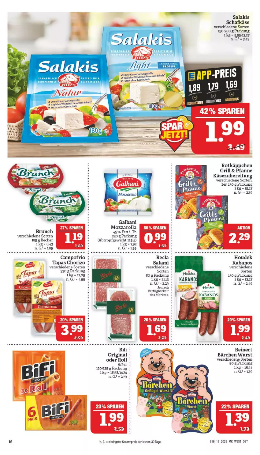 Aktueller Prospekt Marktkauf - Prospekt - von 30.04 bis 06.05.2023 - strona 16 - produkty: Becher, bifi, campofrio, chorizo, eis, ente, galbani, gin, grill, houdek, kabanos, Käse, mozzarella, pfanne, reinert, reis, rel, rotkäppchen, salakis, salami, schafkäse, Tapas, tee, wurst, ZTE