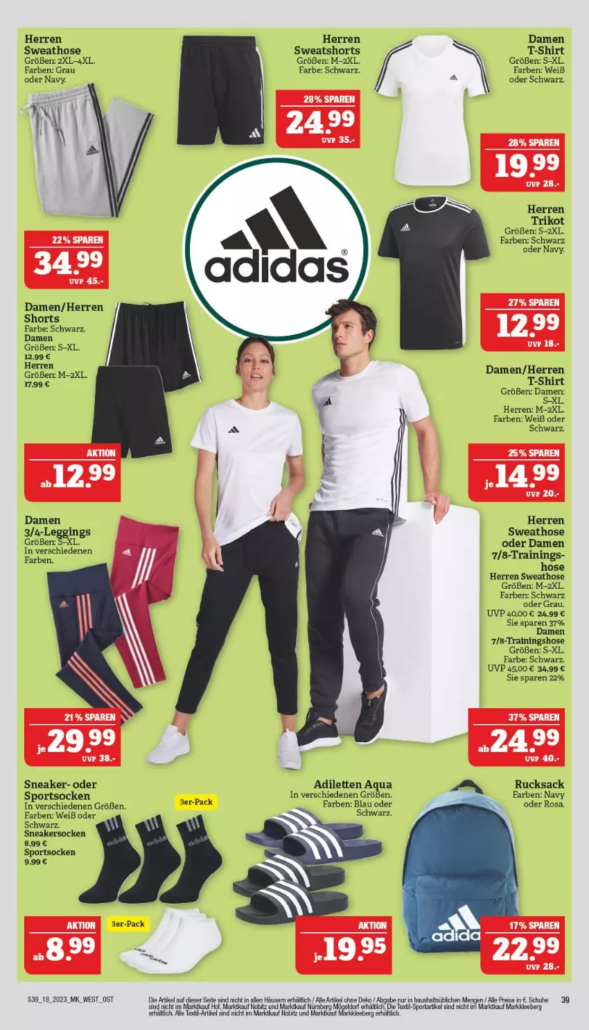 Aktueller Prospekt Marktkauf - Prospekt - von 30.04 bis 06.05.2023 - strona 39 - produkty: aqua, eis, gin, hose, leggings, reis, rucksack, sac, schuhe, shirt, shorts, sneaker, sneakersocken, socken, Sport, sportsocken, Sweathose, sweatshorts, T-Shirt, Ti, Trainingshose, Trikot