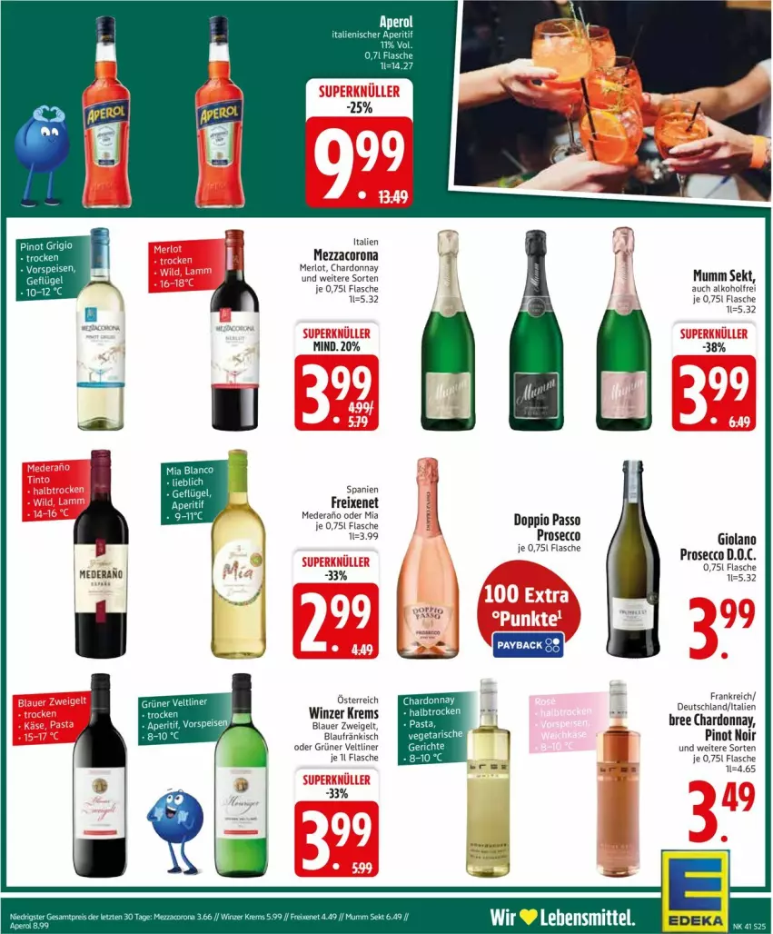 Aktueller Prospekt Edeka - Prospekte - von 06.10 bis 11.10.2025 - strona 25 - produkty: acer, alkohol, aperitif, auer, blauer zweigelt, bree, chardonnay, corona, deka, doppio passo, ecco, eis, flasche, freixenet, grüner veltliner, merl, merlot, mezzacorona, mumm, Nike, passo, Pinot, pinot grigio, pinot noir, prosecco, sekt, tee, Ti, Vegeta, vorspeise, Zweigelt
