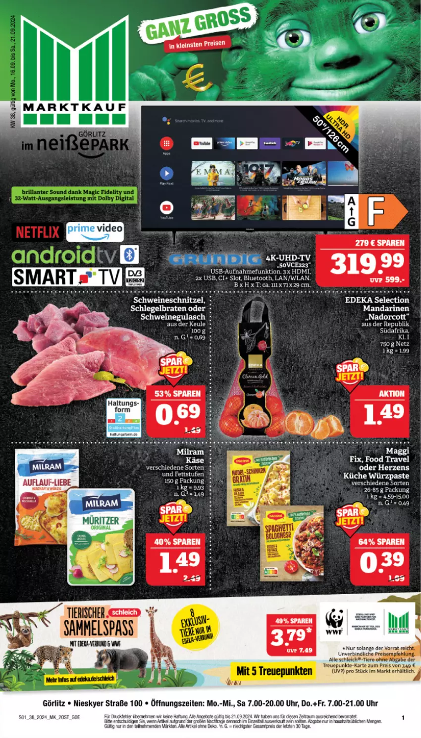 Aktueller Prospekt Marktkauf - Prospekt - von 15.09 bis 21.09.2024 - strona 1 - produkty: gin, gulasch, HDMI, Käse, küche, mandarine, mandarinen, schwein, schweine, schweinegulasch, Ti, usb, wein, weine