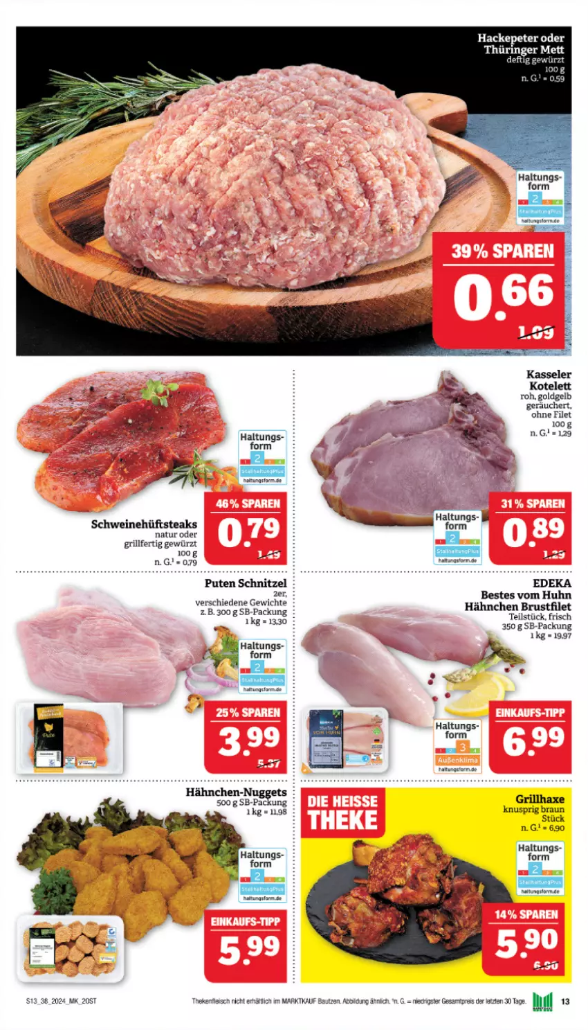 Aktueller Prospekt Marktkauf - Prospekt - von 15.09 bis 21.09.2024 - strona 13 - produkty: axe, Bau, braun, brustfilet, deka, eis, filet, fleisch, gewürz, grill, grillhaxe, Haxe, hüftsteak, hüftsteaks, kasseler, kotelett, Mett, natur, nuggets, pute, reis, ring, schnitzel, schwein, schweine, steak, steaks, Ti, wein, weine, ZTE