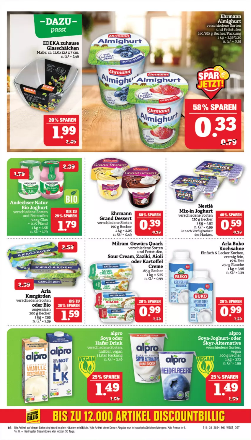 Aktueller Prospekt Marktkauf - Prospekt - von 15.09 bis 21.09.2024 - strona 16 - produkty: aioli, arla, Becher, bio, creme, deka, dessert, ehrmann, eis, joghur, joghurt, kartoffel, reis, sahne, salz, sour cream, Ti, zaziki, ZTE