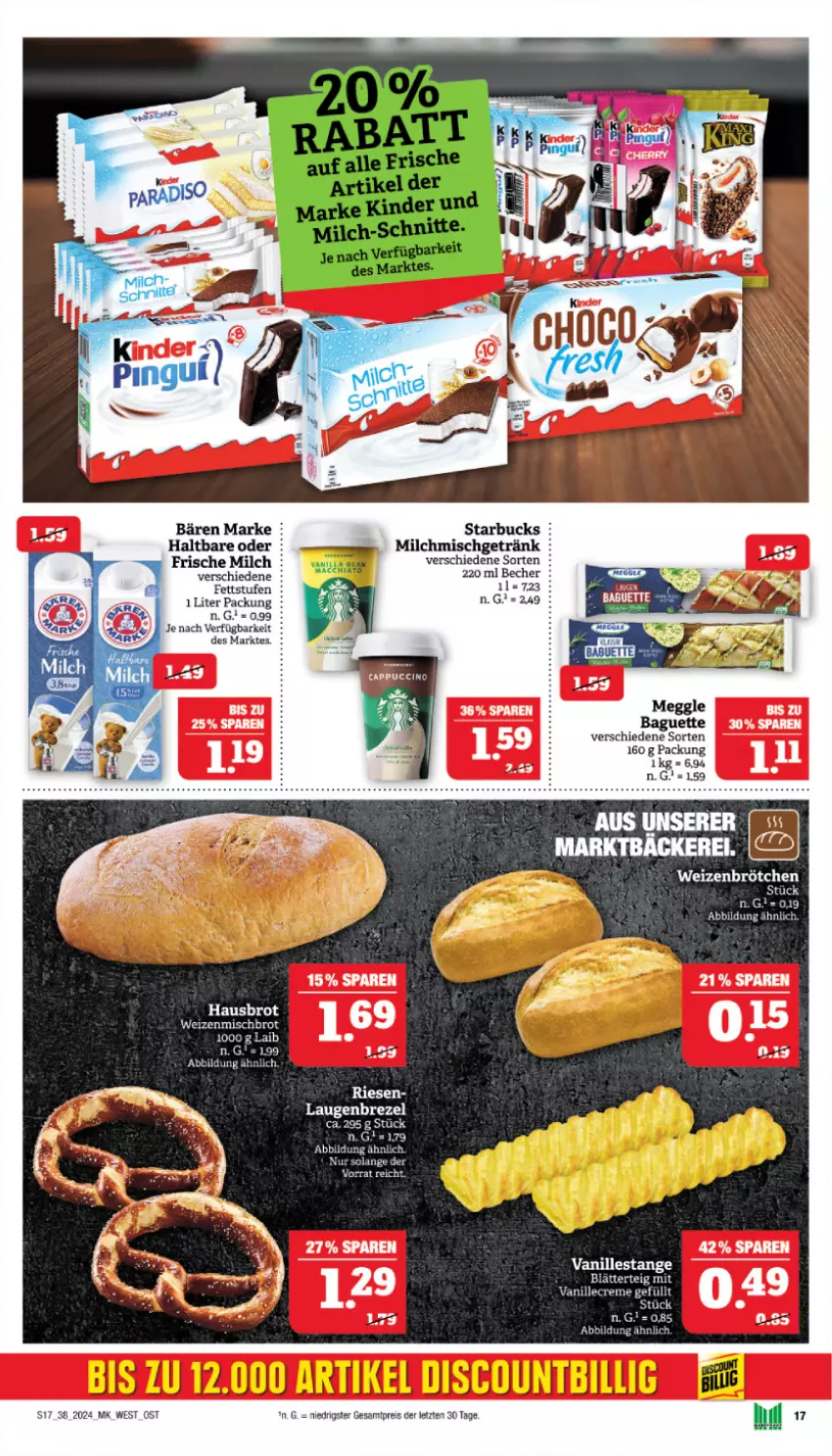 Aktueller Prospekt Marktkauf - Prospekt - von 15.09 bis 21.09.2024 - strona 17 - produkty: Becher, blätterteig, brezel, brot, brötchen, eis, frische milch, getränk, Laugenbrezel, milch, reis, starbucks, tee, usb, vanille, Vanillestange, weizenbrötchen, weizenmischbrot, ZTE