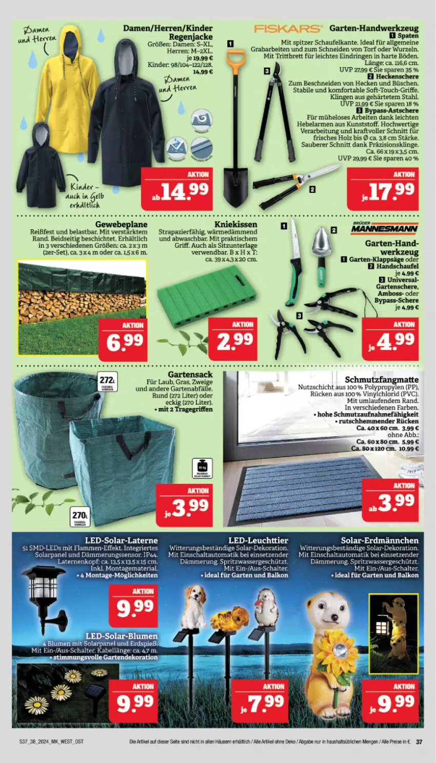 Aktueller Prospekt Marktkauf - Prospekt - von 15.09 bis 21.09.2024 - strona 37 - produkty: eis, Garten, Gartensack, Gewebeplane, heckenschere, Holz, Jacke, Kinder, kissen, Kniekissen, kraft, Laufen, LG, reis, ring, rwe, sac, Schere, Spaten, Ti, tisch, tragegriff, werkzeug