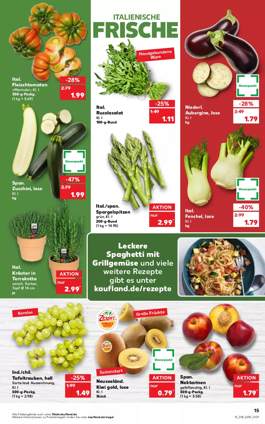 Aktueller Prospekt Kaufland - von 05.05 bis 11.05.2022 - strona 15 - produkty: angebot, angebote, aubergine, cola, eis, fenchel, fleisch, gin, grill, kiwi, Kiwi Gold, kräuter, LG, Nektar, nektarinen, rezept, rezepte, rind, rucola, salat, spaghetti, spargel, tafeltrauben, Ti, tomate, tomaten, topf, trauben, zucchini