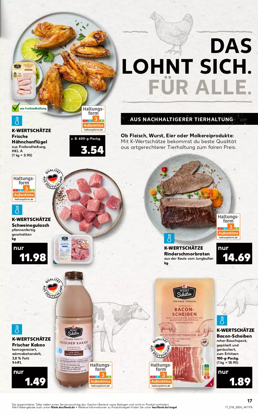 Aktueller Prospekt Kaufland - von 05.05 bis 11.05.2022 - strona 17 - produkty: angebot, angebote, bacon, Bau, beko, besteck, braten, eier, eis, elle, fleisch, Frische Hähnchen, geschirr, gulasch, hähnchenflügel, ilag, jungbullen, kakao, molkereiprodukte, pfanne, pfannen, reis, rind, rinder, schmorbraten, schnitten, schwein, schweine, schweinegulasch, Speck, teller, Ti, wein, weine, wurst