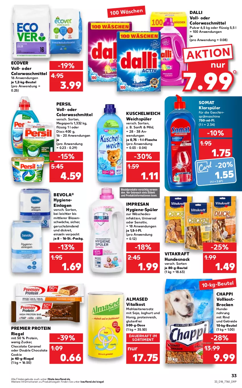 Aktueller Prospekt Kaufland - von 05.05 bis 11.05.2022 - strona 33 - produkty: Almased, angebot, angebote, auer, beutel, binden, Brock, caramel, cola, colorwaschmittel, cookie, dalli, Desinfektion, flasche, geschirr, honig, hundenahrung, hundesnack, joghur, joghurt, klarspüler, kraft, Kuschelweich, megaperls, persil, resa, riegel, rind, snack, soja, somat, Ti, vita, vitakraft, waschmittel, weichspüler, zucker