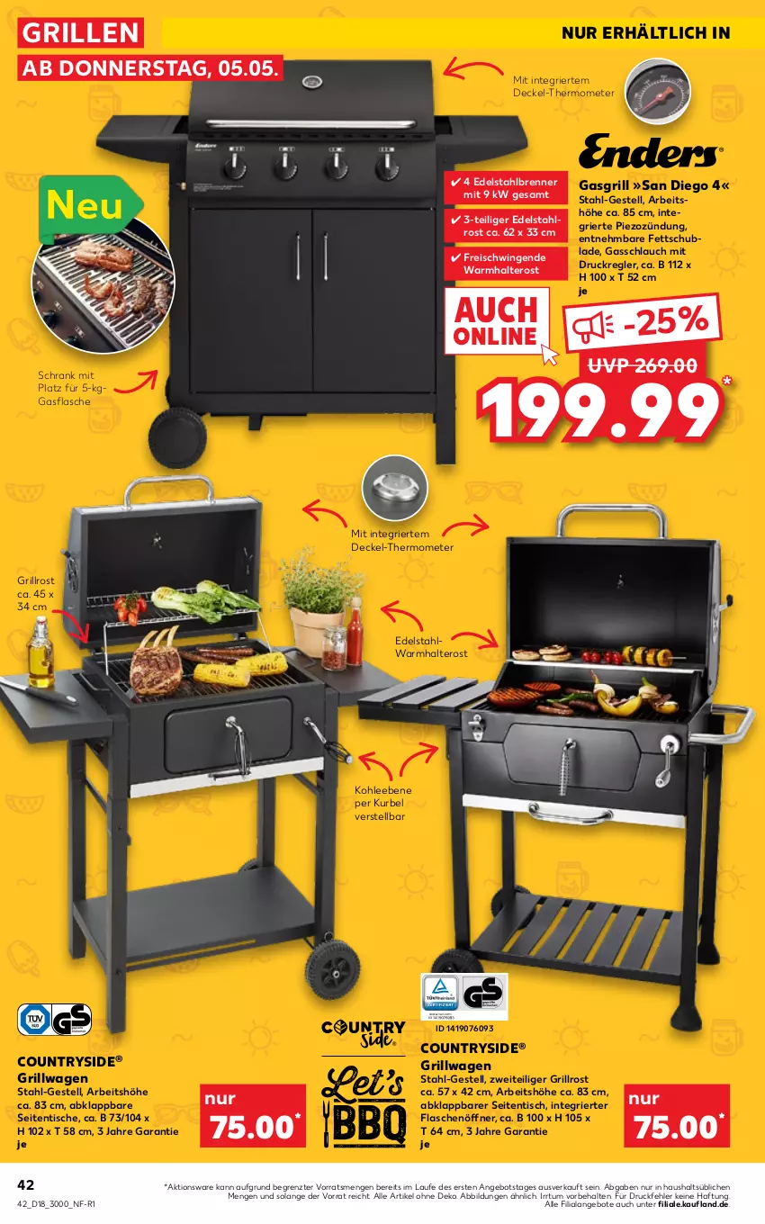 Aktueller Prospekt Kaufland - von 05.05 bis 11.05.2022 - strona 42 - produkty: angebot, angebote, decke, Deckel, edelstahl, eis, flasche, flaschenöffner, gasgrill, grill, grillrost, reis, schlauch, Schrank, thermometer, Ti, tisch, ZTE