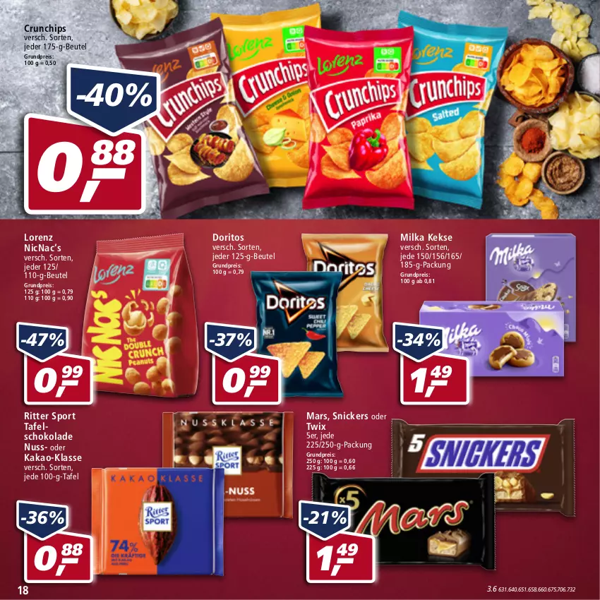 Aktueller Prospekt Real - Real Handzettel - von 07.02 bis 12.02.2022 - strona 18 - produkty: beutel, chips, crunchips, Doritos, eis, kakao, keks, kekse, lorenz, mars, milka, nuss, oder twix, reis, ritter, ritter sport, schoko, schokolade, snickers, Sport, tafelschokolade, twix